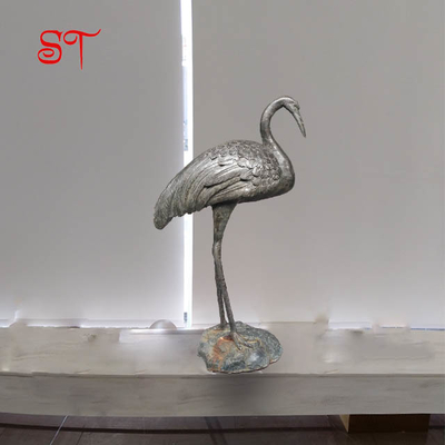 Indoor Grus Leucogeranus Modern Garden White crane Animal Sculpture Copper Metal Sculpture Brown